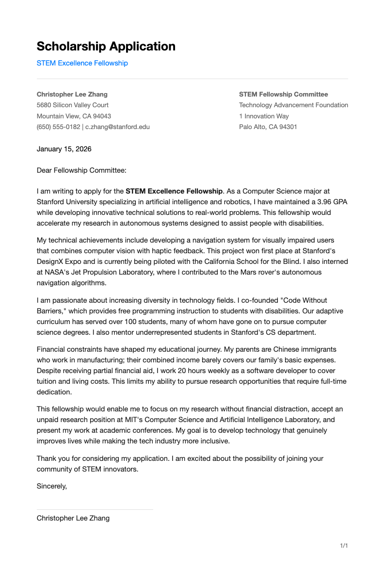 Tech Minimalist Scholarship Letter